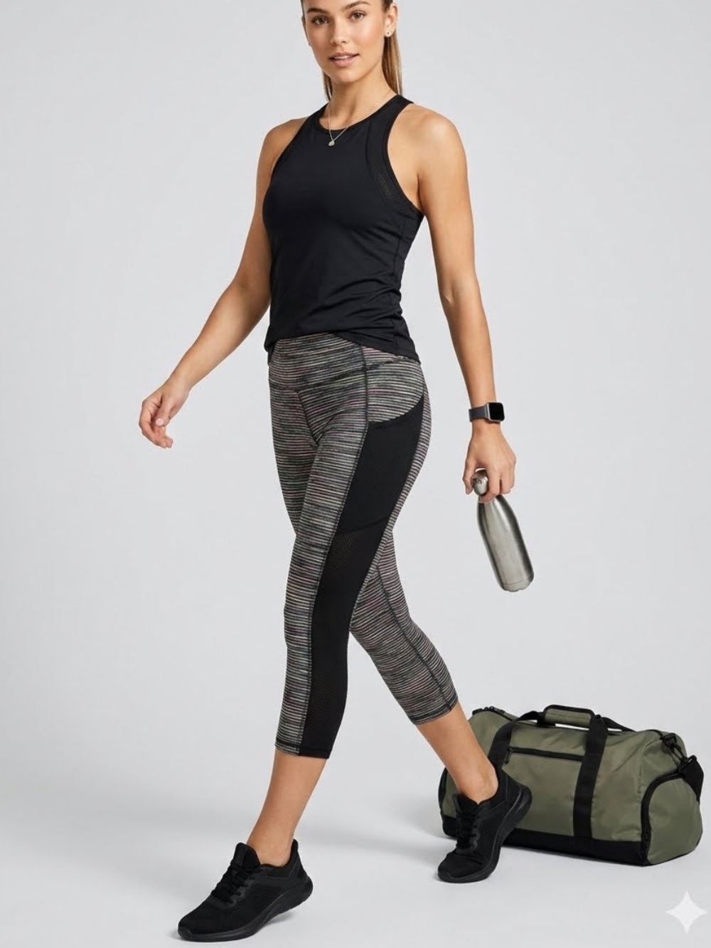 Take A Walk Leggings Tights L Athletic Space-Dye Multi-Color Side Panels Pockets
